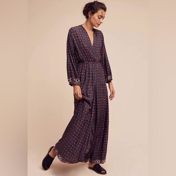 Natalie Martin Dresses & Skirts - Natalie Martin Nat for Anthropologie Nico Long Sleeve Wrap Maxi Floral Dress S